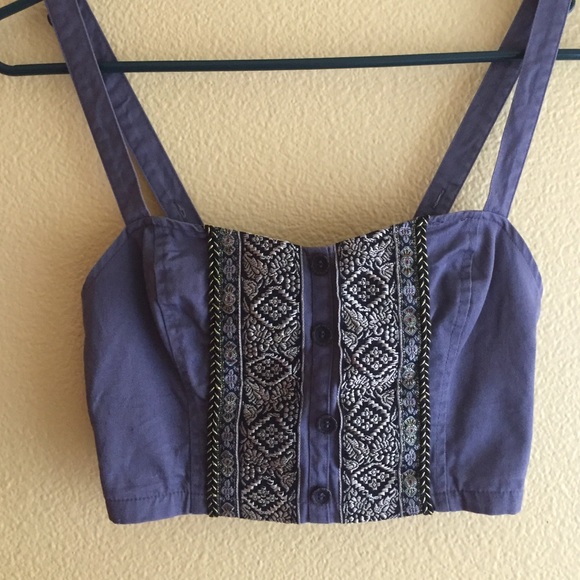 Embellished button down crop top