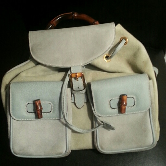 GUCCI SUEDE + LEATHER BACKPACK WITH BAMBOO ACCENTS
