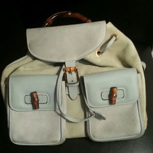 GUCCI SUEDE + LEATHER BACKPACK WITH BAMBOO ACCENTS