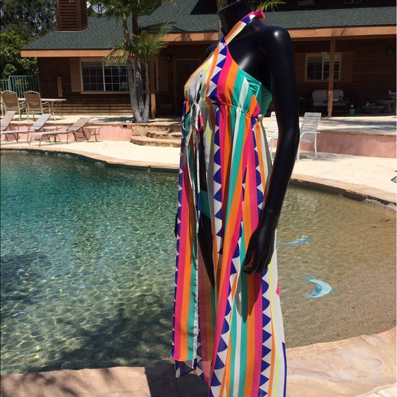 Francesca’s Tie Front Colorful Beach Cover Up - Picture 7 of 8