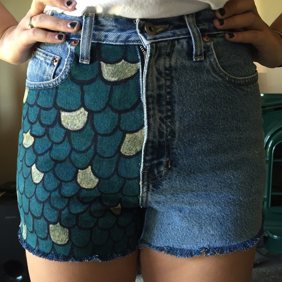 Express Jeans Mermaid scale cut offs