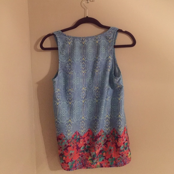 Silk blue with floral bottom blouse - Picture 2 of 4