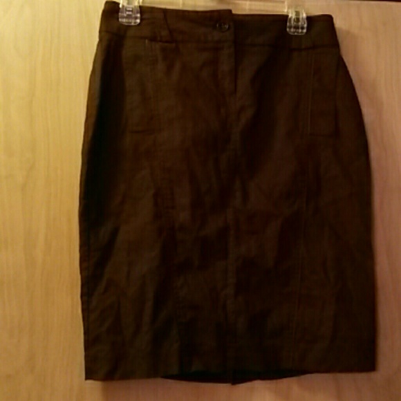 Sold! Chocolate brown linen pencil skirt w/ pockets - Picture 1 of 4