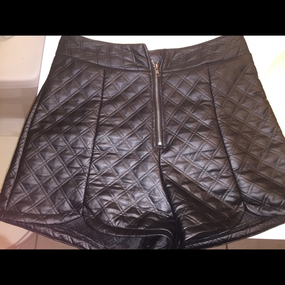 Black Faux Leather quilted shorts