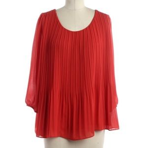 Anthropologie Red Pleated Georgette Swing Top New Anthropologie Red Pleated Georgette Swing Top New