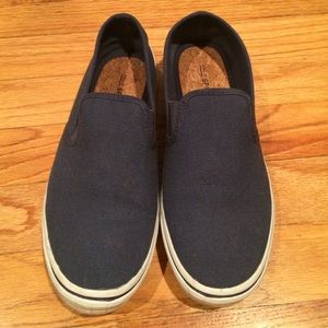 Blue canvas slip on sneakers