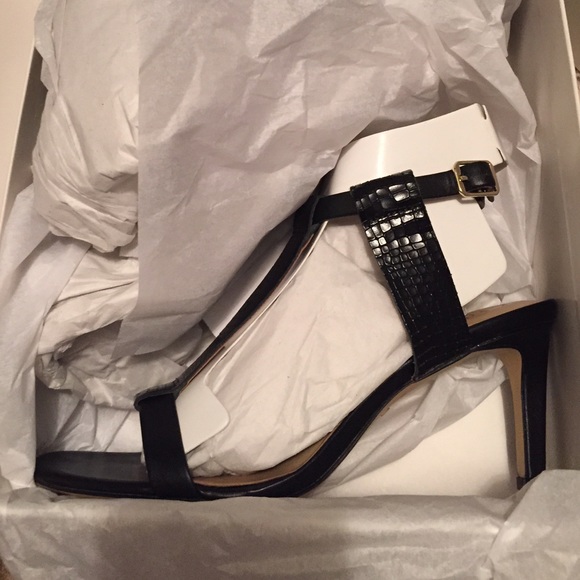 Ann Taylor black, snake-embossed sandals - NWT