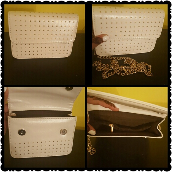White clutch with gold mini studs