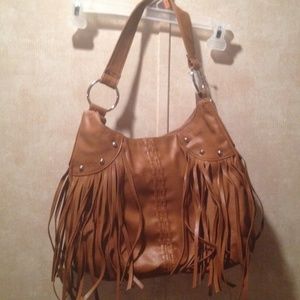 Faux leather fringe handbag