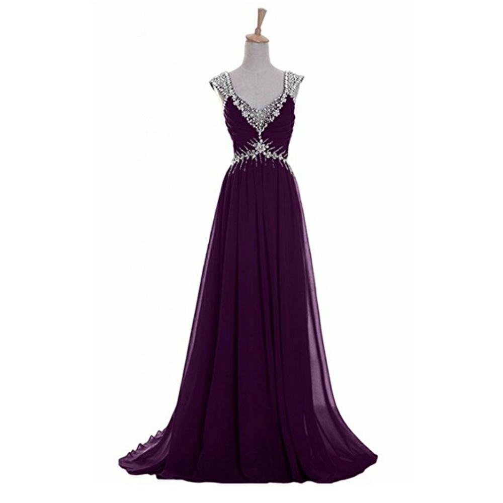 Emma Y Luxury V Neck Party Gown Chiffon