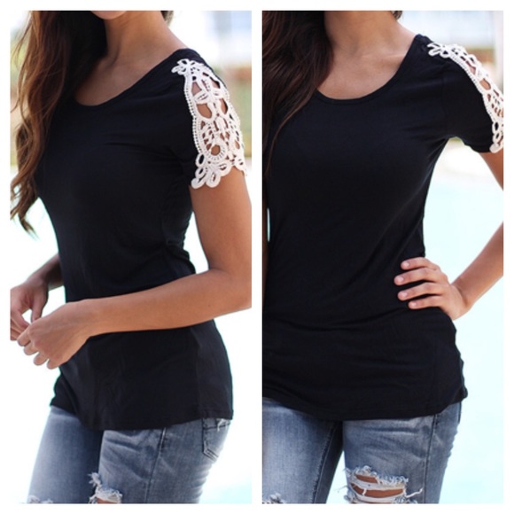 Black crochet trim top ONE HOUR SALE - Picture 3 of 3