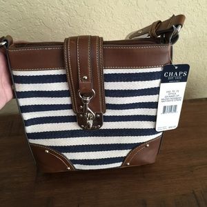 Chaps white and navy stripped cross body purse