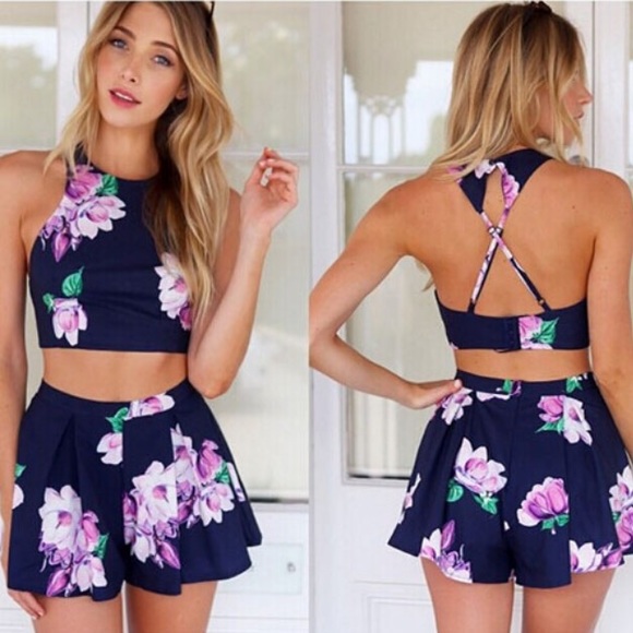 Two piece floral romper