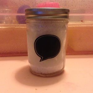 home made bath salts. lilac and peach.