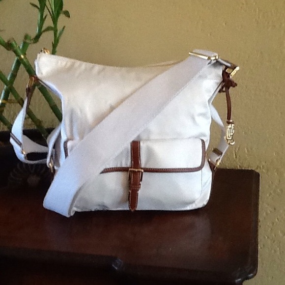 Ralph Lauren White Handbag W/Brown Leather Trim
