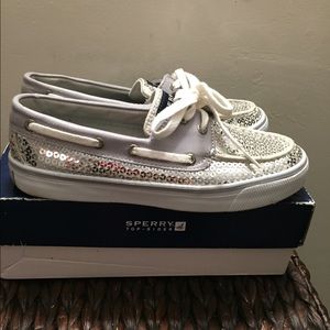 Women's Sperry Top-Sider Silver Sequin Boat Shoe