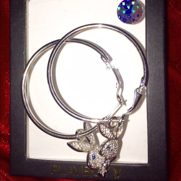 🔆Play Boy Rhinestone Bunnies Hoops - Picture 3 of 4