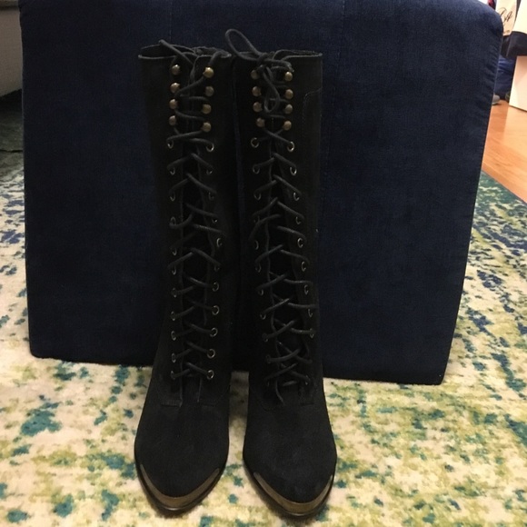 Joie Mid Calf Lace Up Boots