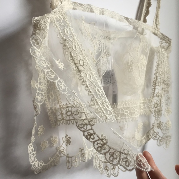 NWT Lace Crochet Strap Delicate Sheer Cream Tank - Picture 2 of 2
