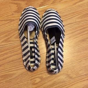 Black and White striped flats