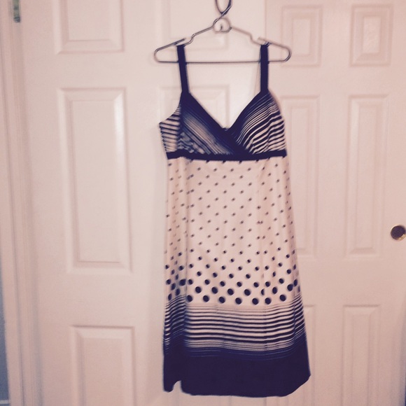 Dress black and off white polka dots and stripes