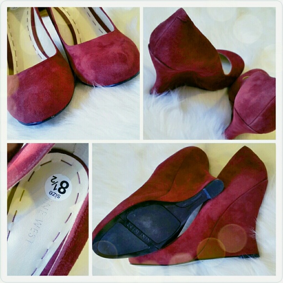 SOLD Nine West Totheflo Wine Suede Wedge Pump - Picture 3 of 4