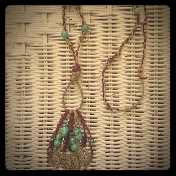 Free people turquoise and mauve bohemian necklace