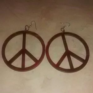 Brown Wooden Peace Earrings