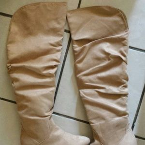 Suede tan knee boots