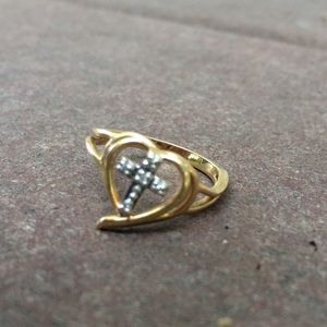 10k Gold Ring with Cross & Tiny Diamonds