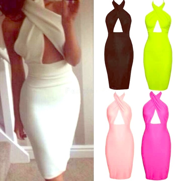 White Cross Halter Open Back Bandage Mini Dress.