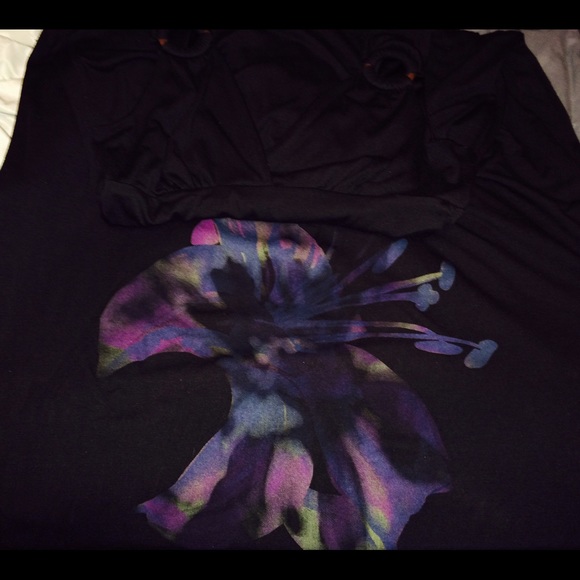 Long black maxi dress w/purple flower