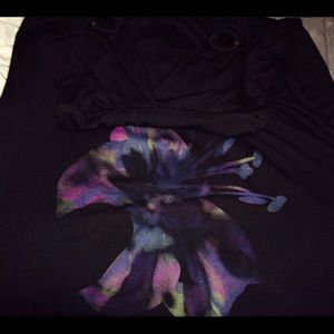 Long black maxi dress w/purple flower