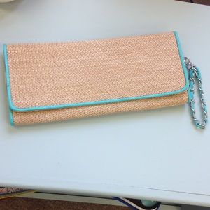 Straw clutch with wristlet strap