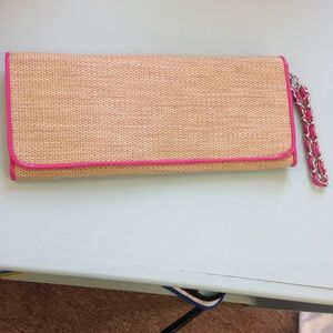 Straw clutch with wristlet strap