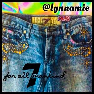 7 FAM jeans, embellished with gold rhinestones