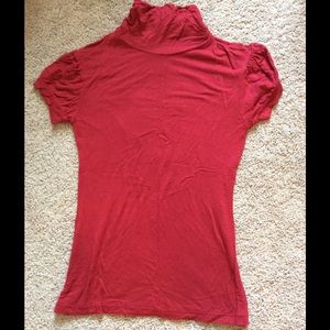 Red turtleneck short sleeve top