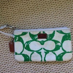 Genuine Coach wristlet, white and green