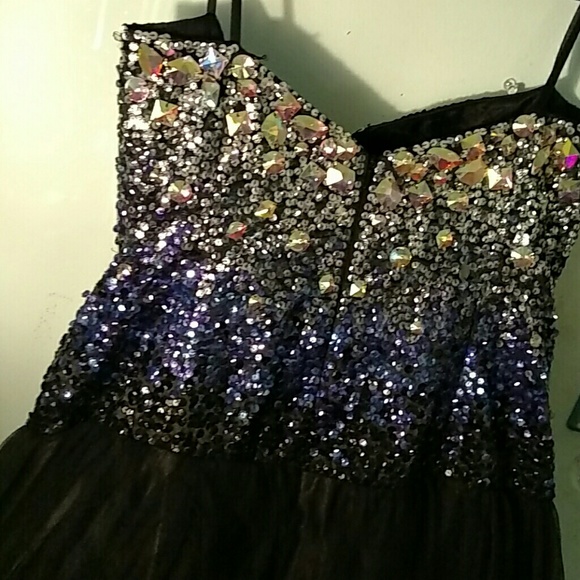 Diamond dripped purple silver and black prom dress - Picture 3 of 4