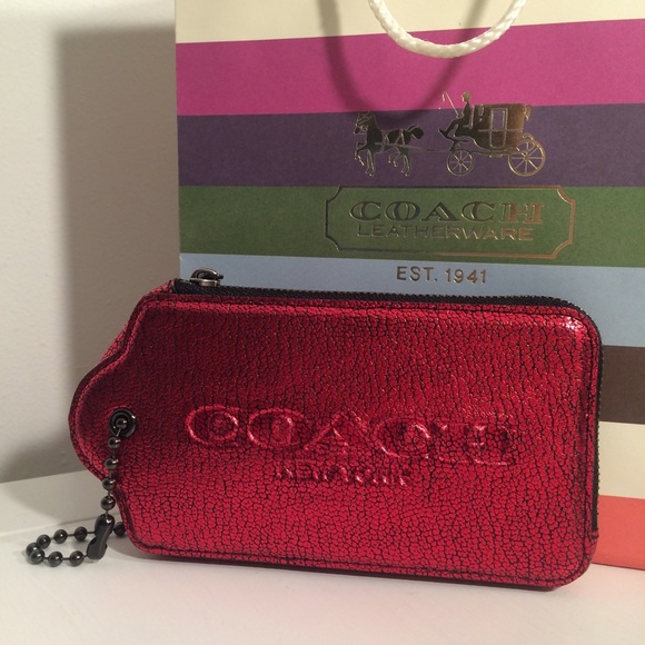 Coach Handbags - Coach Wristlet Signature Hangtag Metallic Bag