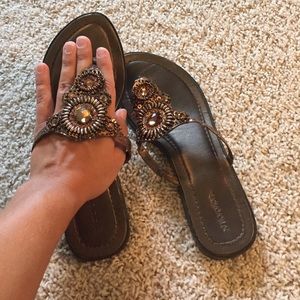 Brown, jeweled sandals