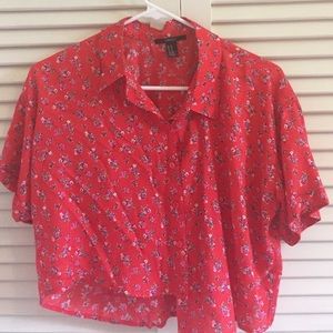 floral cropped button down