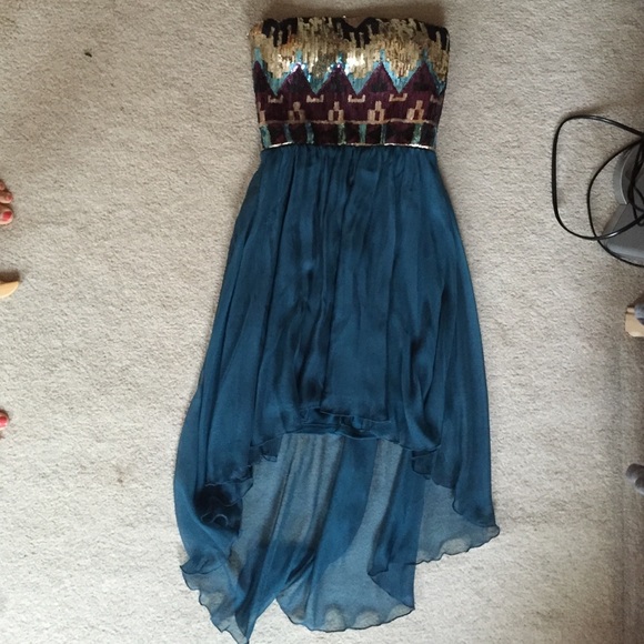 Teal strapless high to low dress size 5