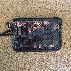 Navy Sequined Coach Wristlet