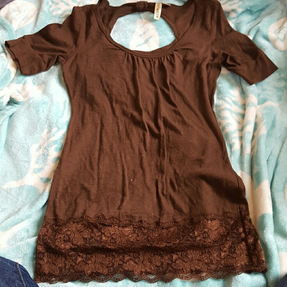Brown lace top. Cut out back