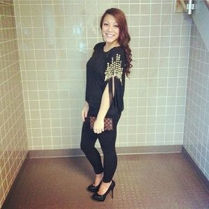 Black Michael Kors Fringe Sleeve top