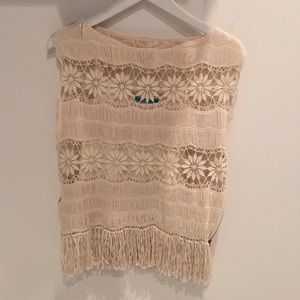 Alice and Olivia boho fringe top cream