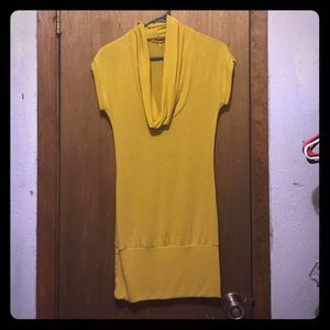 Long Mustard Cowl Neck Sweater