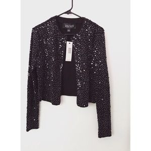 NWT Linda Allard Ellen Tracy sequin black cardigan