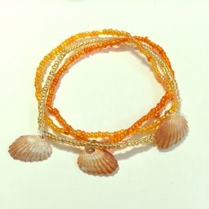 Triple Stranded Orange Florida Seashell Bracelet